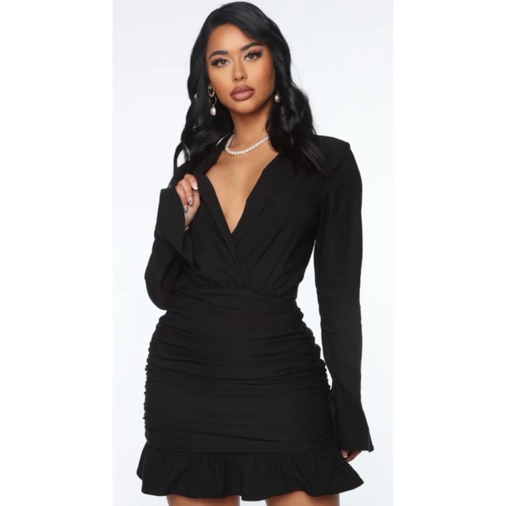 Fashion Nova Doing Big Things Black Ruched Mini Dress XL